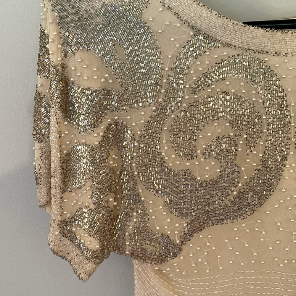 VINTAGE - OLEG CASSINI SILK BEADED DRESS - Picture 11 of 15